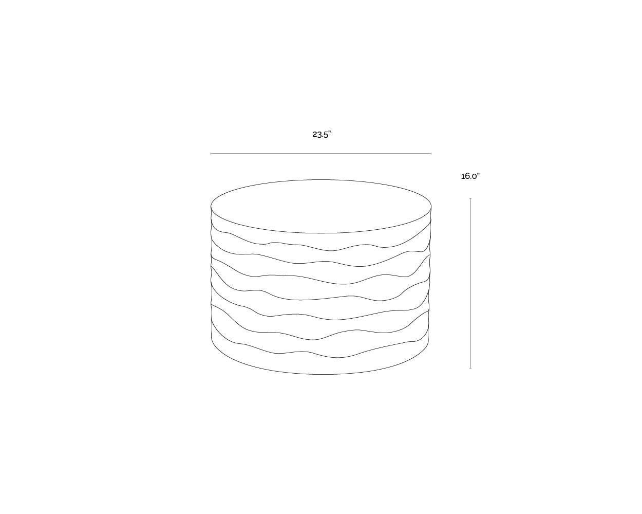 A wireframe image of the product with dimensions shown