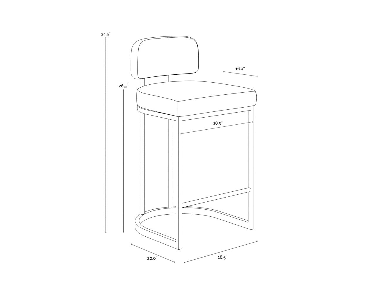 A wireframe image of the product with dimensions shown