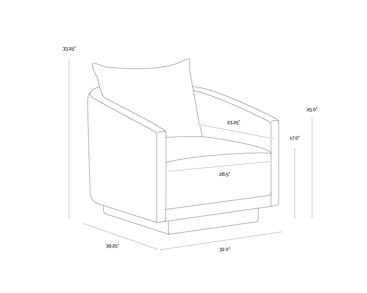 A wireframe image of the product with dimensions shown