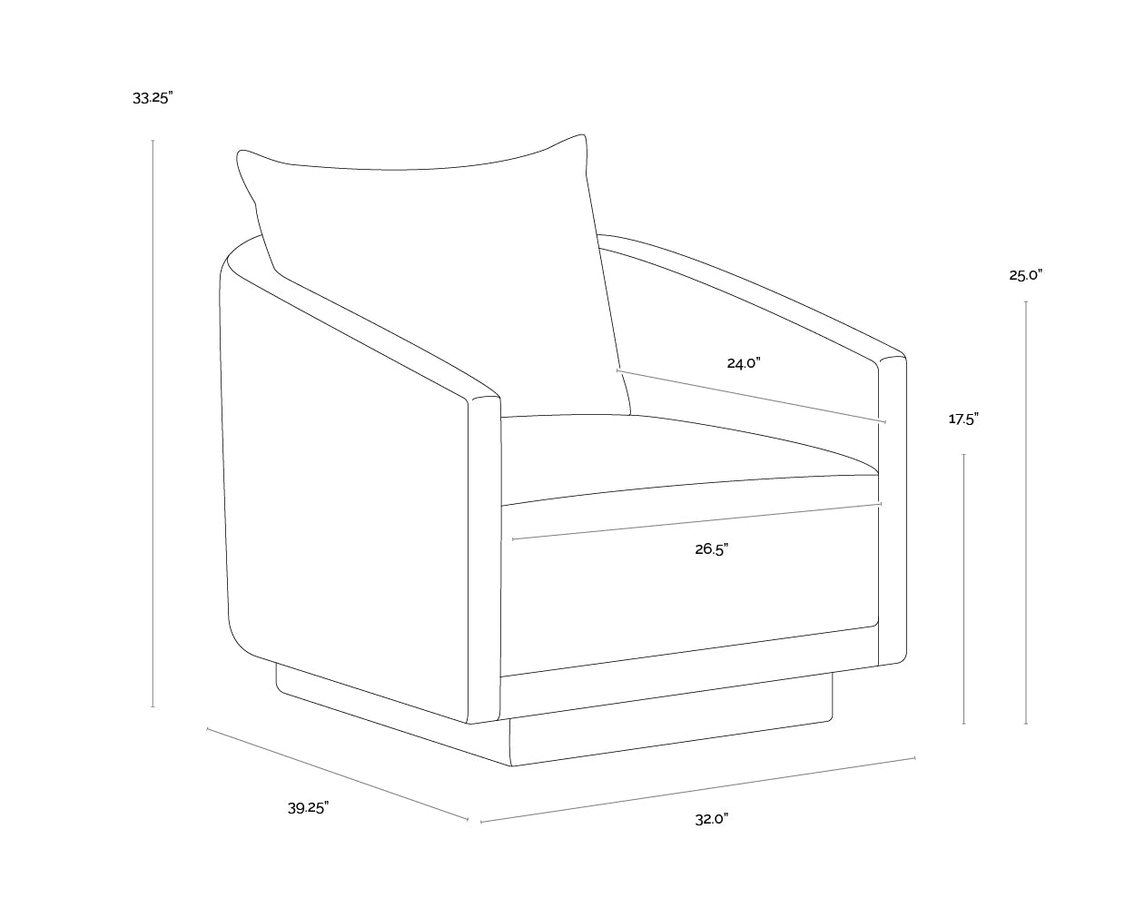 A wireframe image of the product with dimensions shown