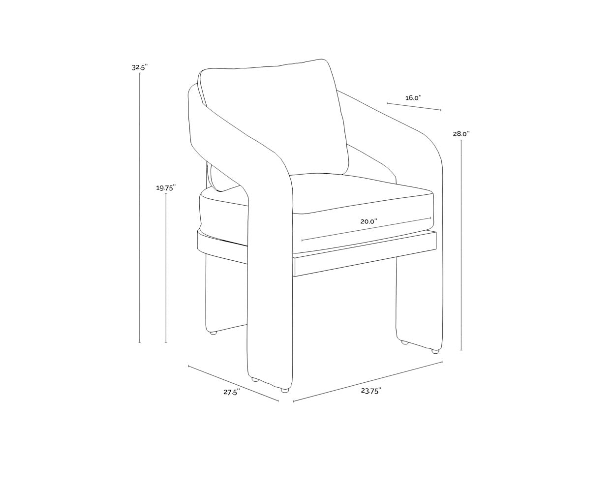 A wireframe image of the product with dimensions shown