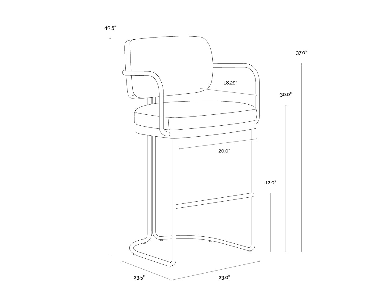 A wireframe image of the product with dimensions shown