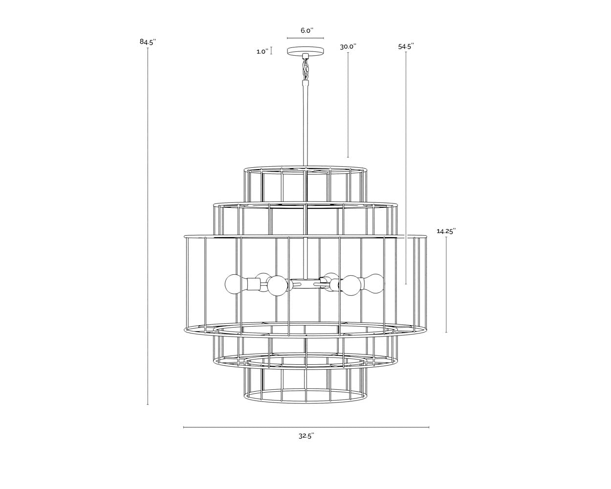 A wireframe image of the product with dimensions shown