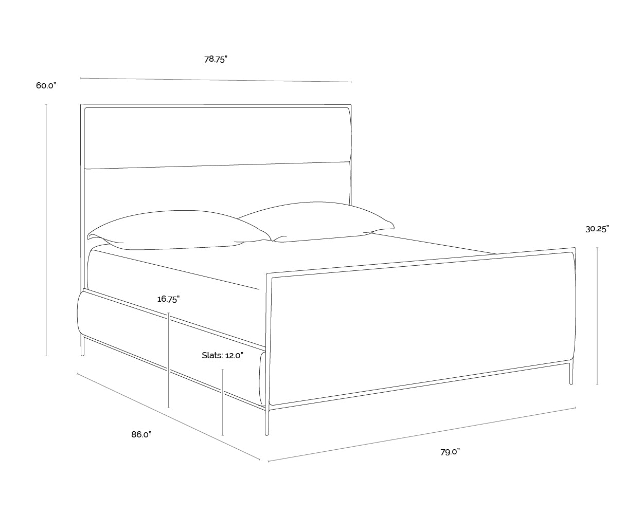 A wireframe image of the product with dimensions shown