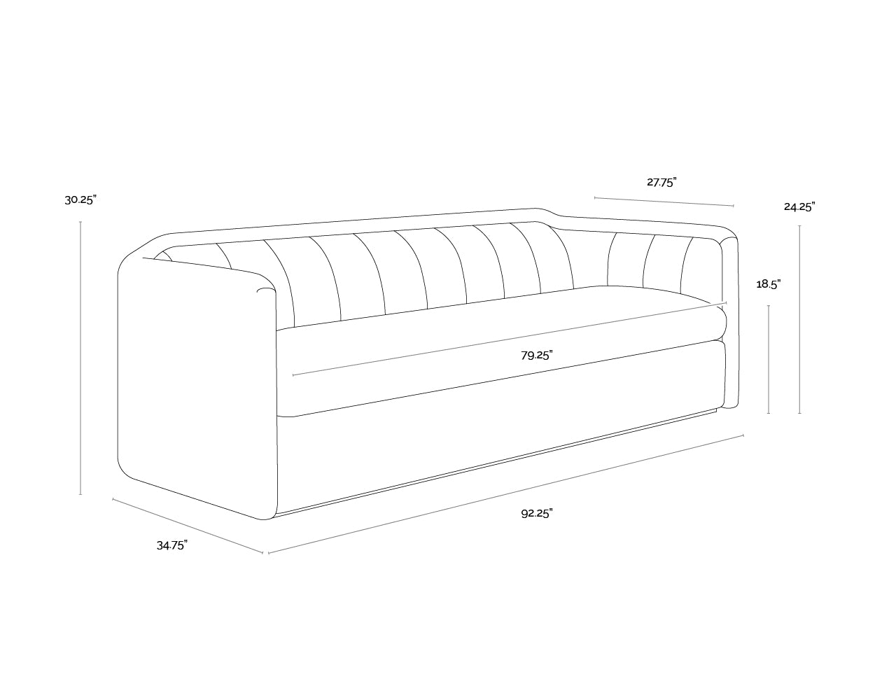 A wireframe image of the product with dimensions shown