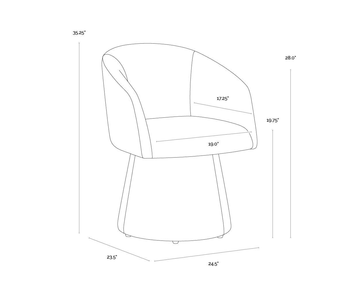 A wireframe image of the product with dimensions shown