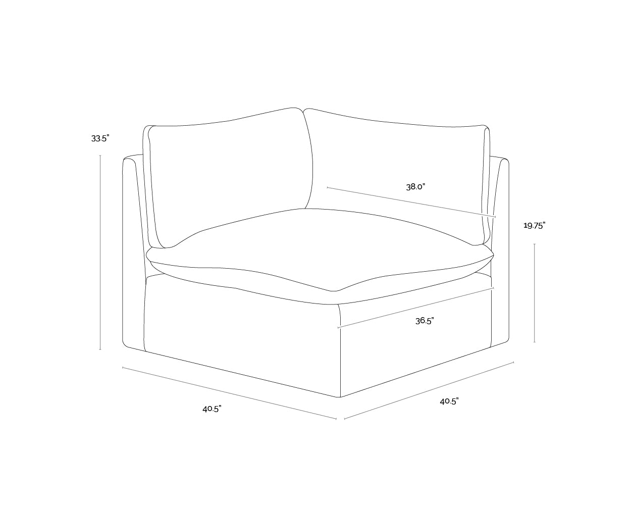 A wireframe image of the product with dimensions shown