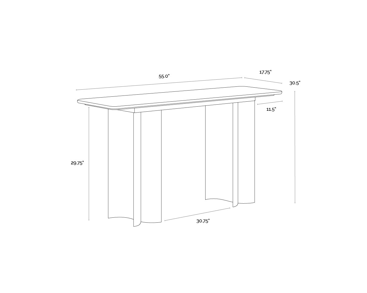 A wireframe image of the product with dimensions shown