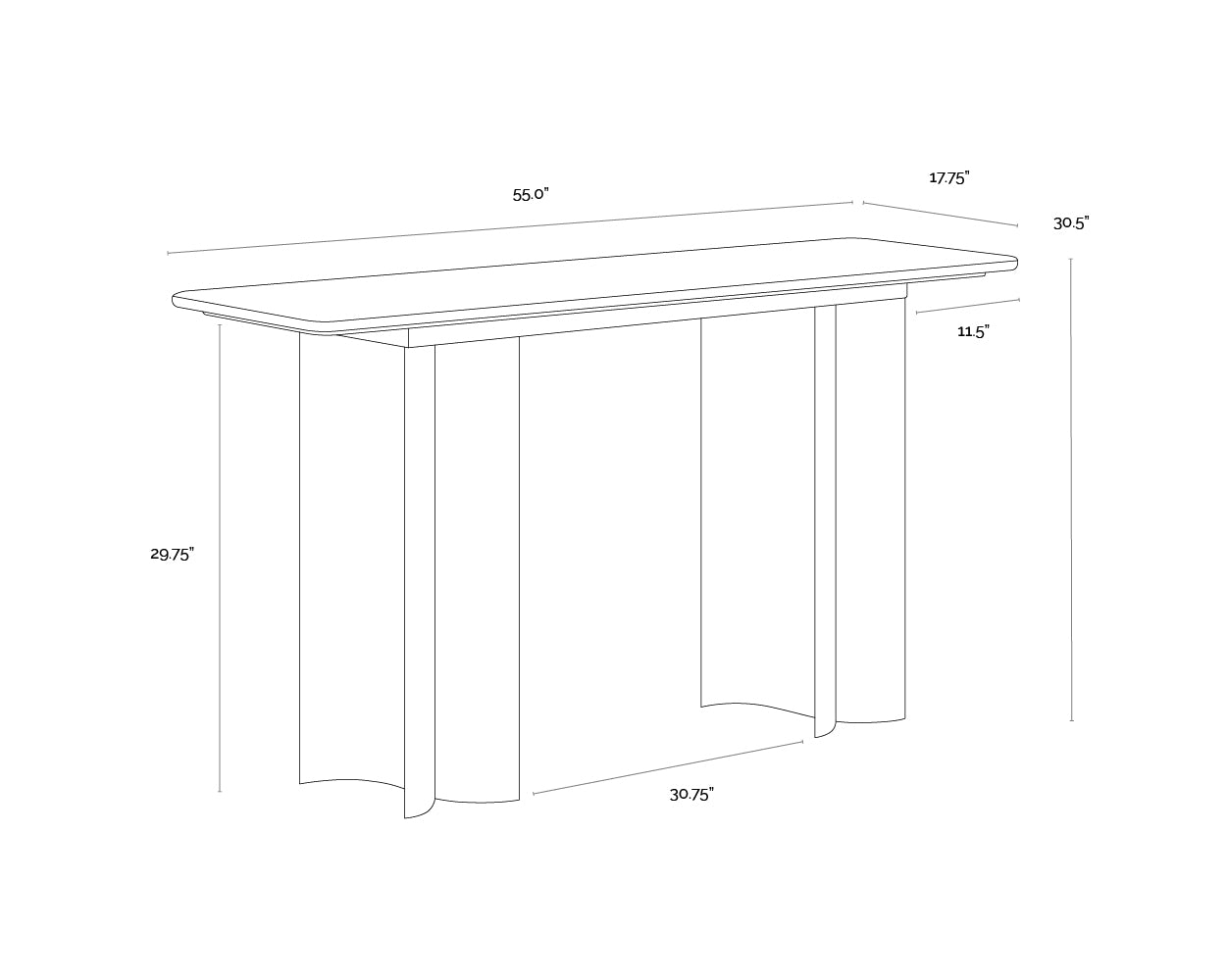 A wireframe image of the product with dimensions shown