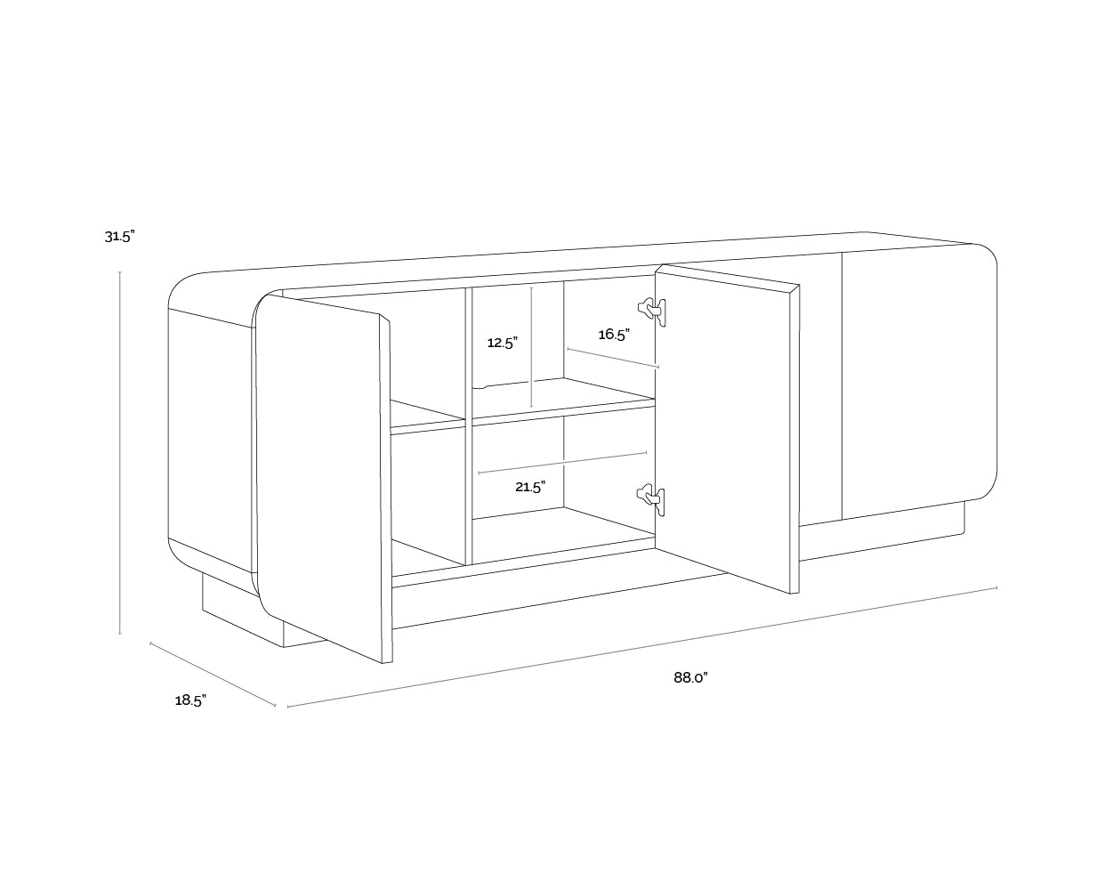 A wireframe image of the product with dimensions shown