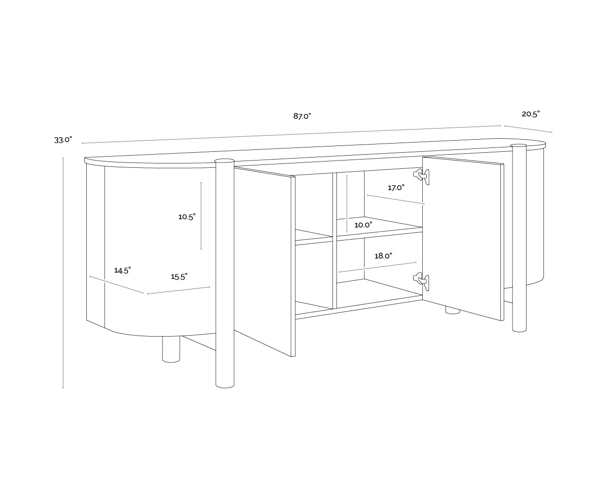 A wireframe image of the product with dimensions shown