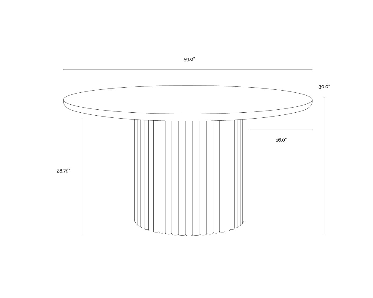 A wireframe image of the product with dimensions shown