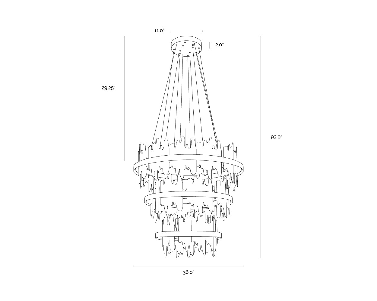 A wireframe image of the product with dimensions shown