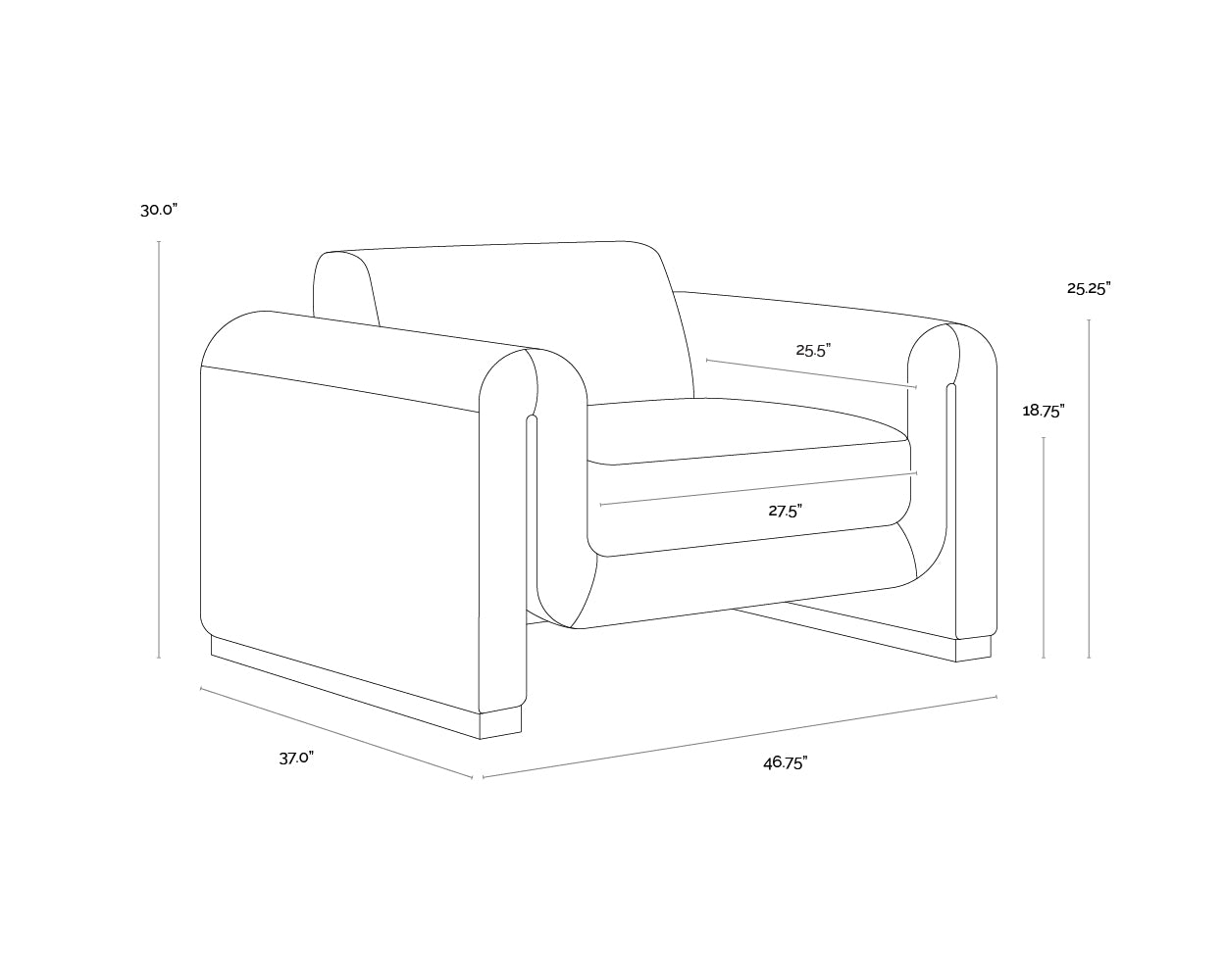 A wireframe image of the product with dimensions shown