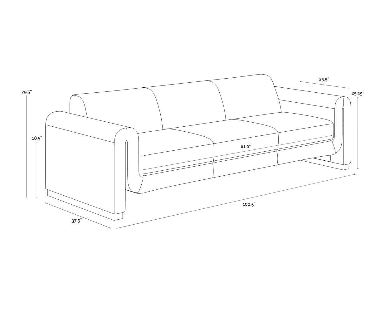 A wireframe image of the product with dimensions shown