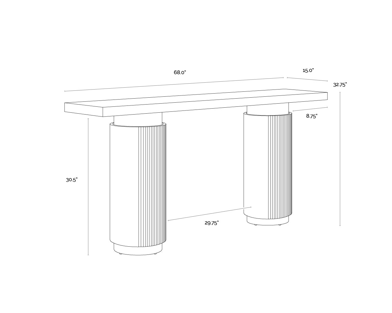 A wireframe image of the product with dimensions shown