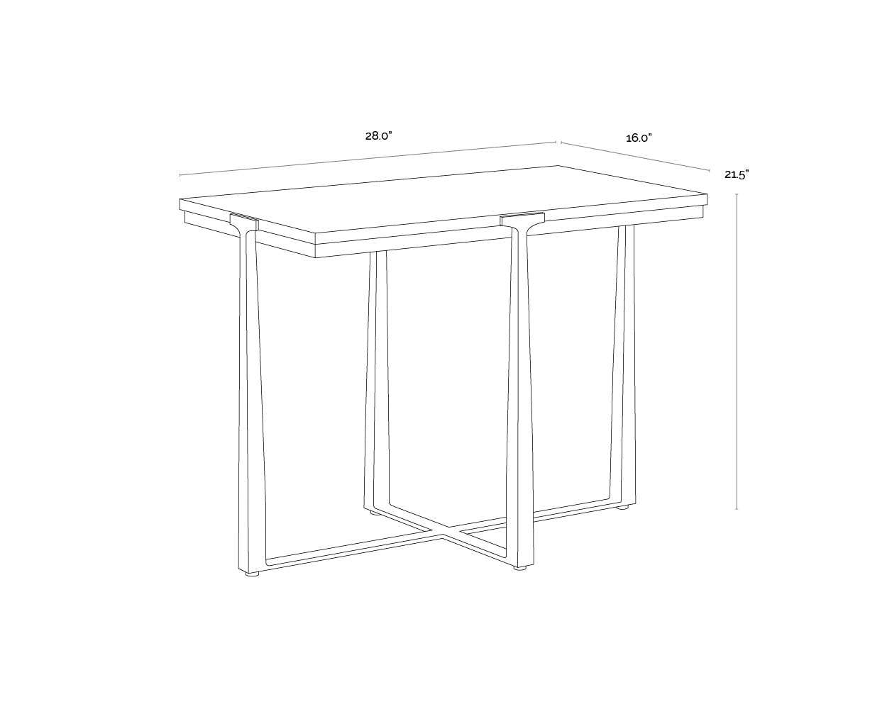 A wireframe image of the product with dimensions shown