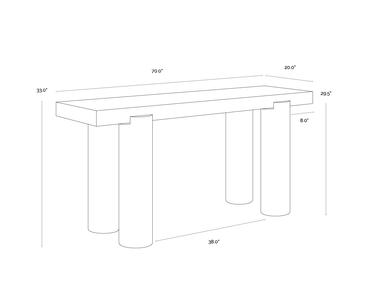 A wireframe image of the product with dimensions shown