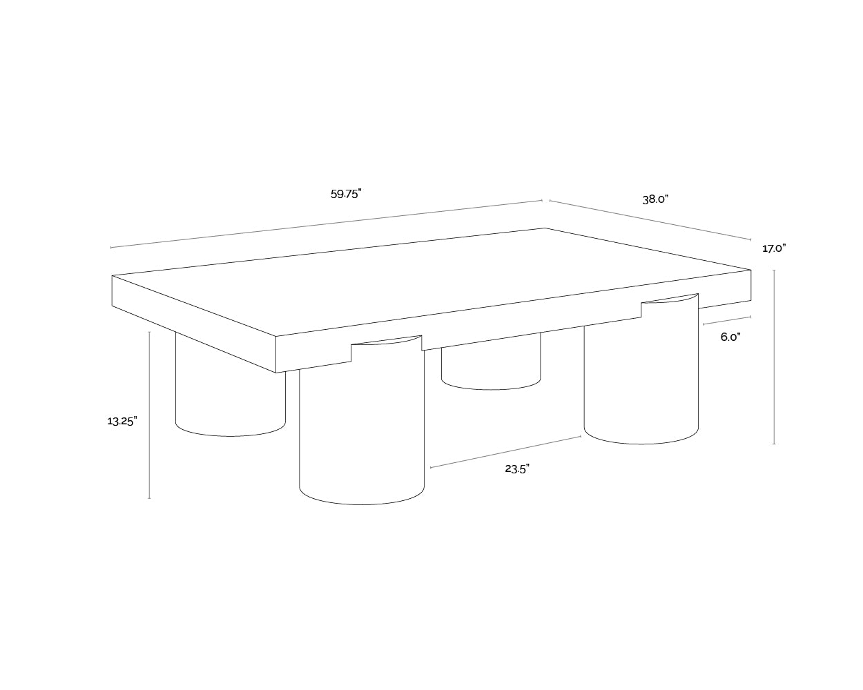 A wireframe image of the product with dimensions shown