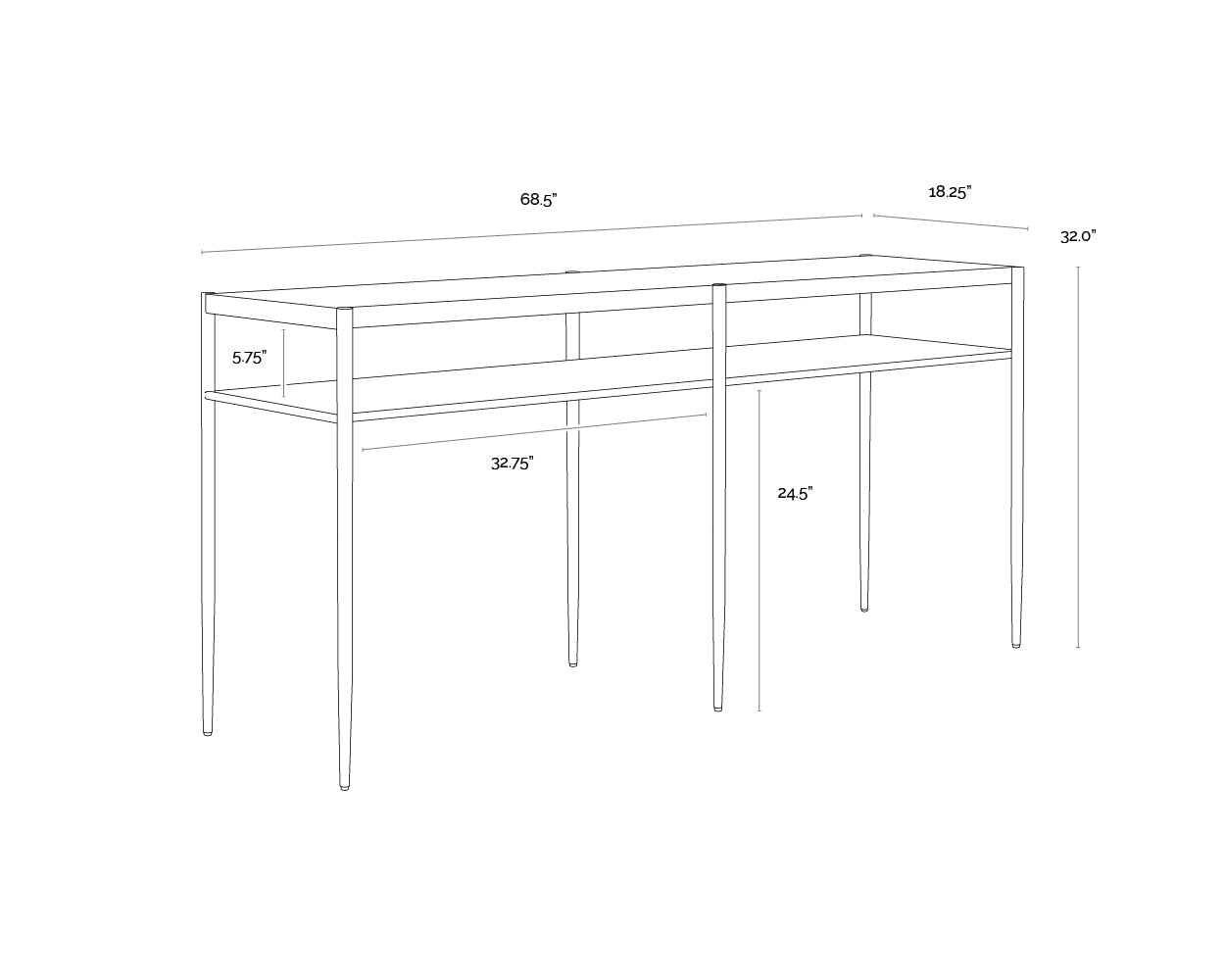 A wireframe image of the product with dimensions shown