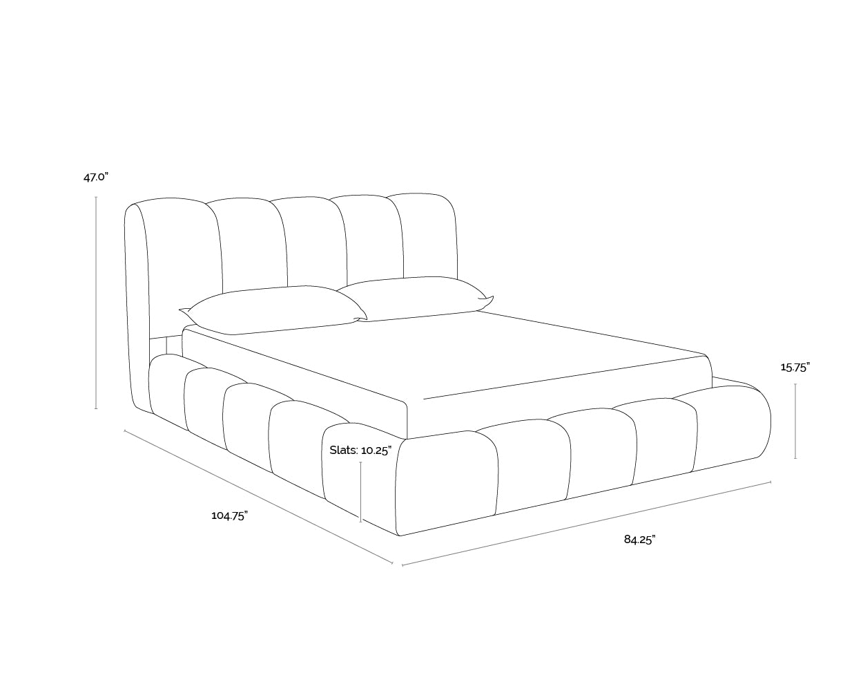 A wireframe image of the product with dimensions shown