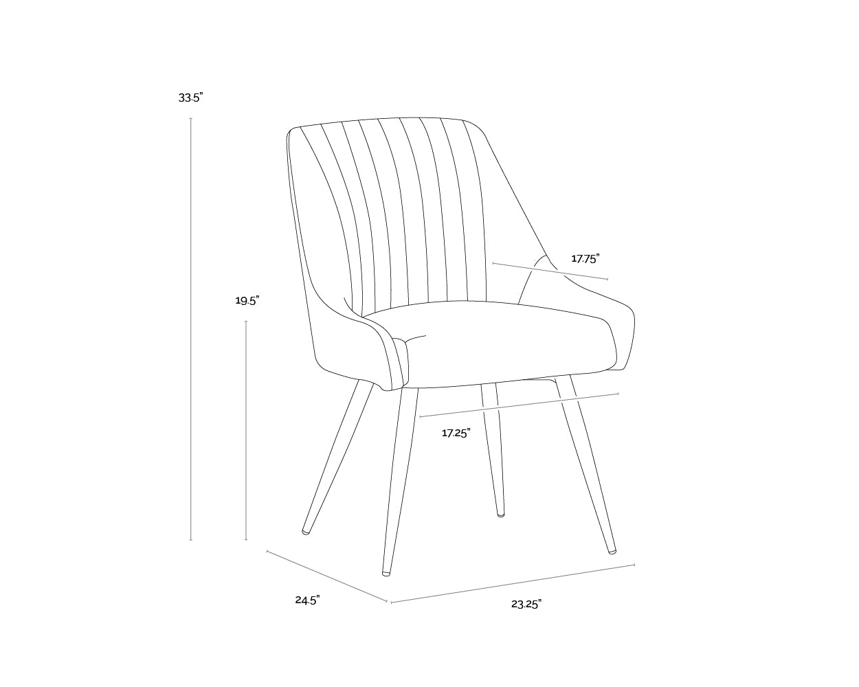 A wireframe image of the product with dimensions shown