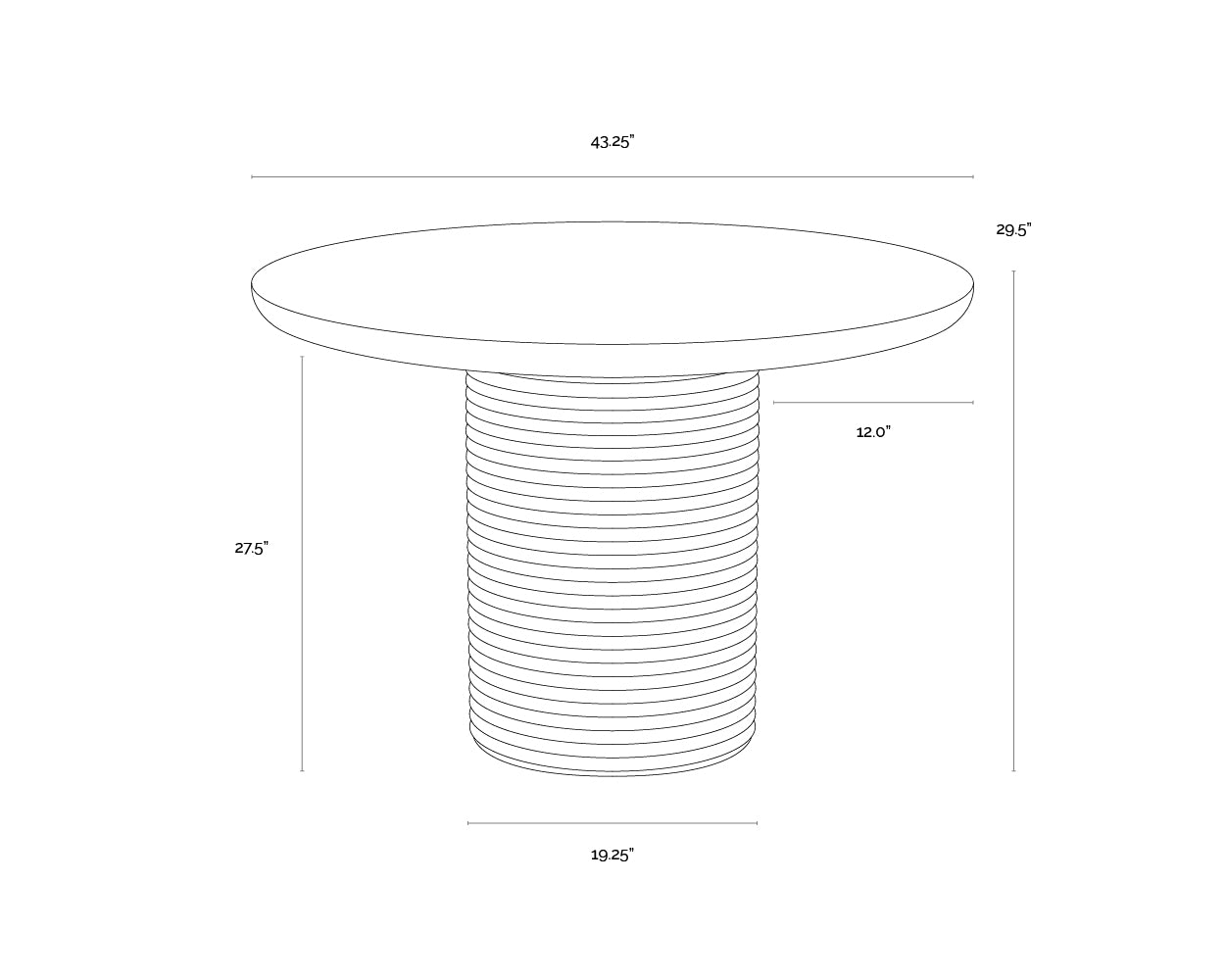 A wireframe image of the product with dimensions shown