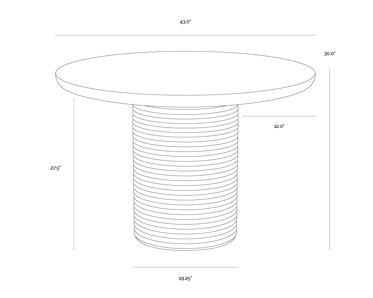 A wireframe image of the product with dimensions shown