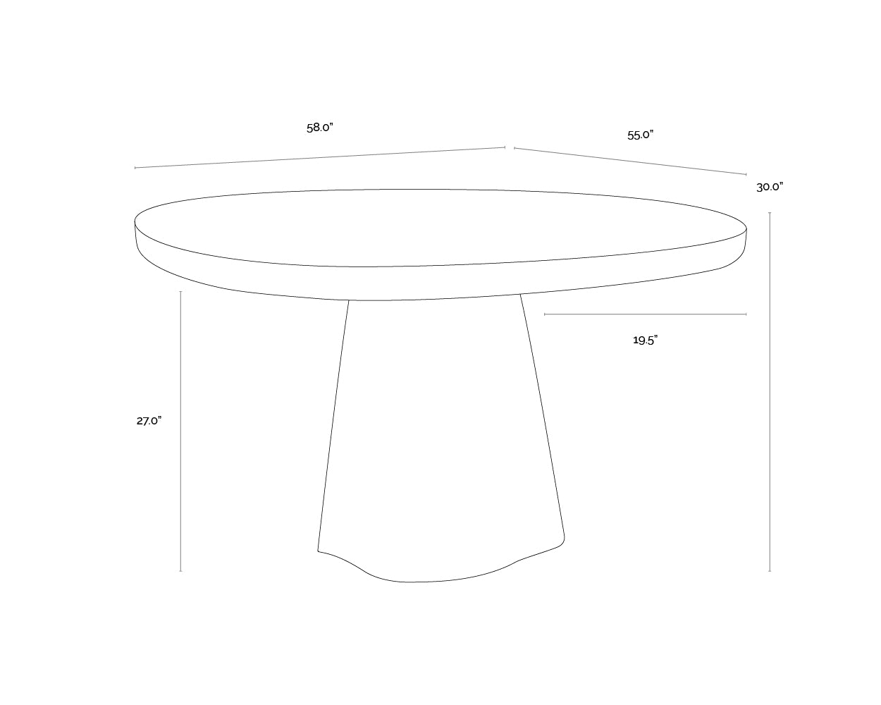 A wireframe image of the product with dimensions shown