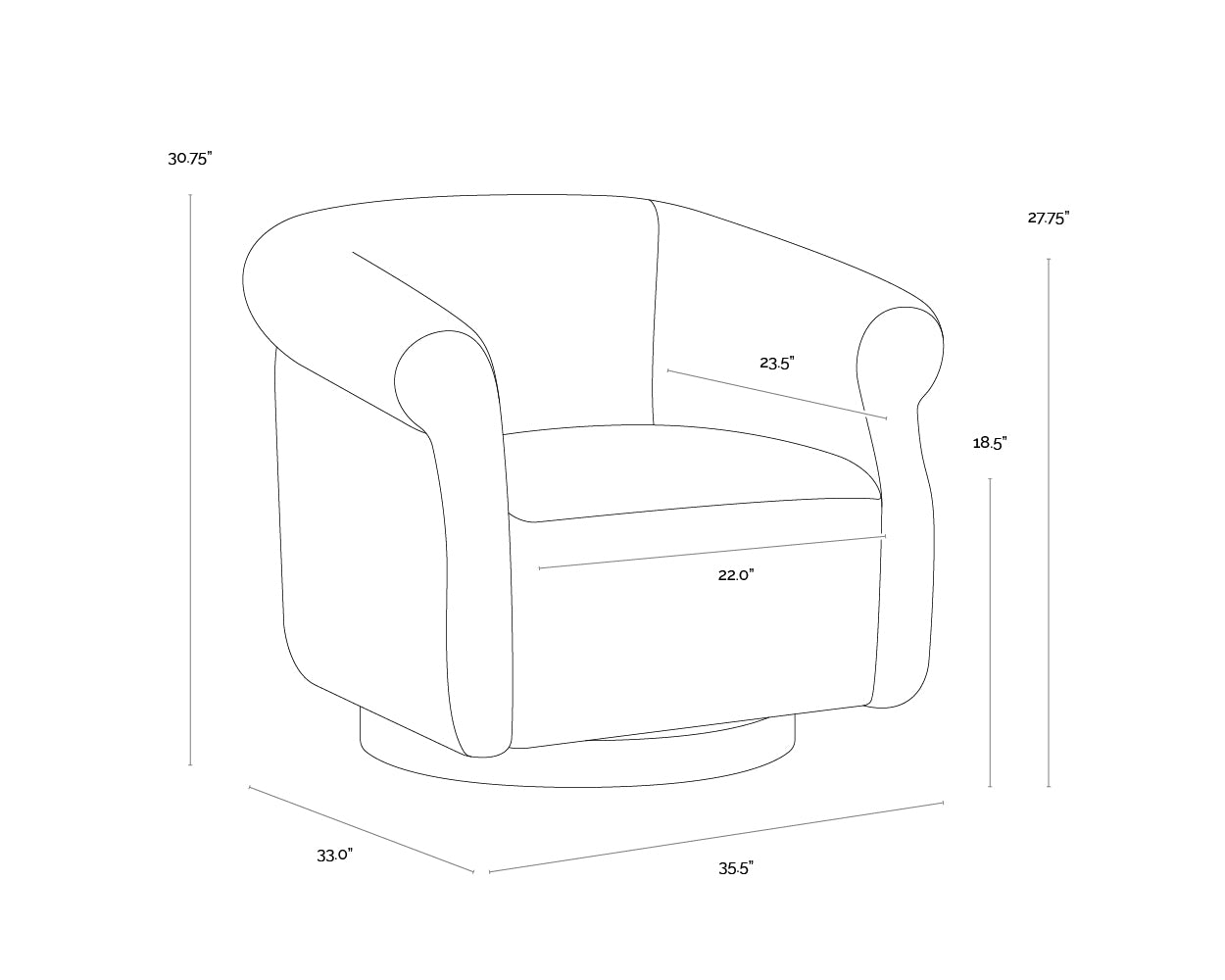 A wireframe image of the product with dimensions shown