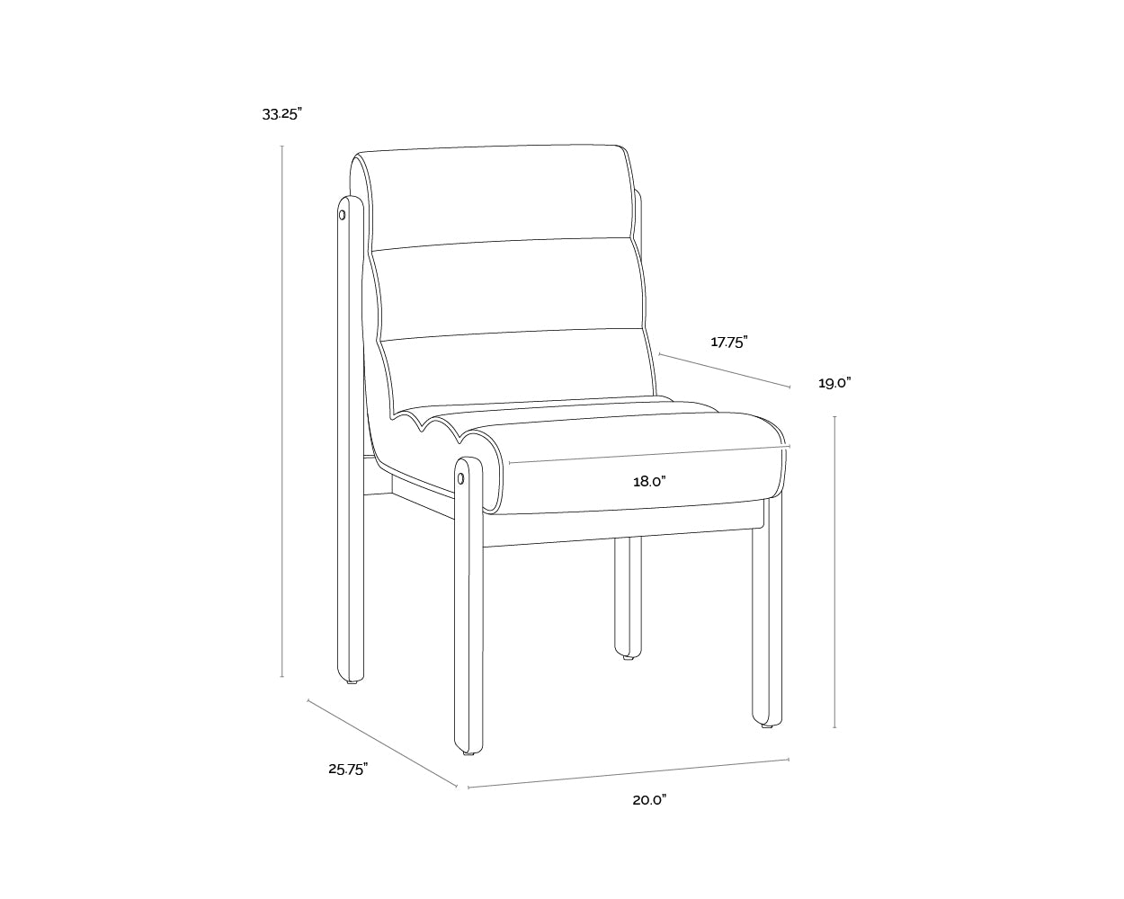 A wireframe image of the product with dimensions shown