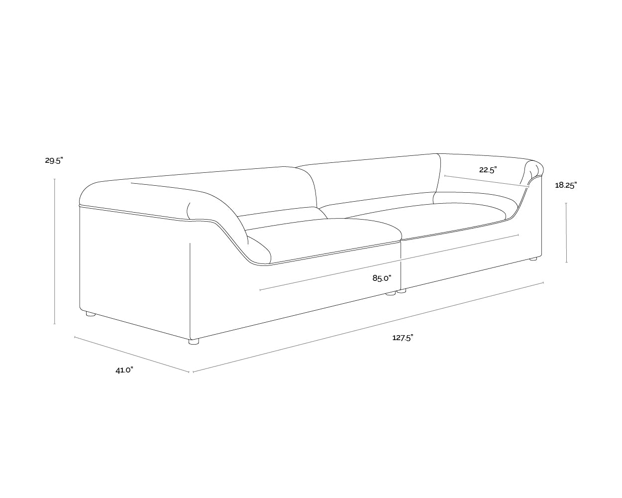 A wireframe image of the product with dimensions shown