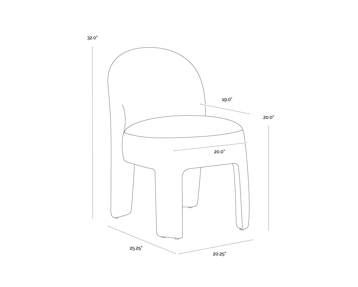 A wireframe image of the product with dimensions shown