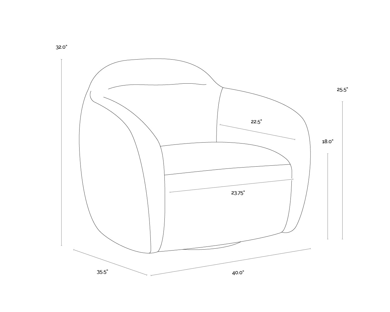 A wireframe image of the product with dimensions shown