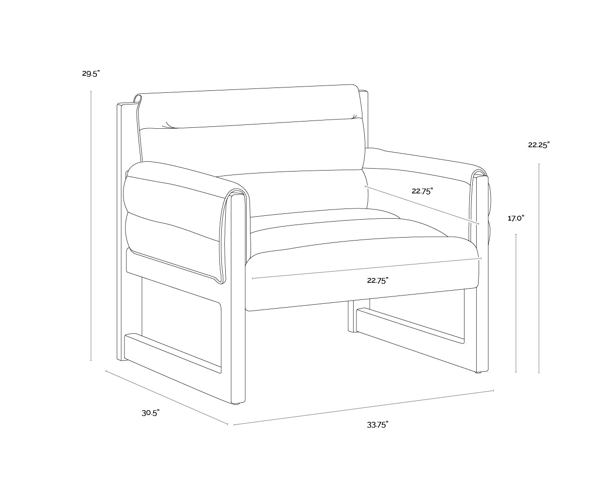 A wireframe image of the product with dimensions shown