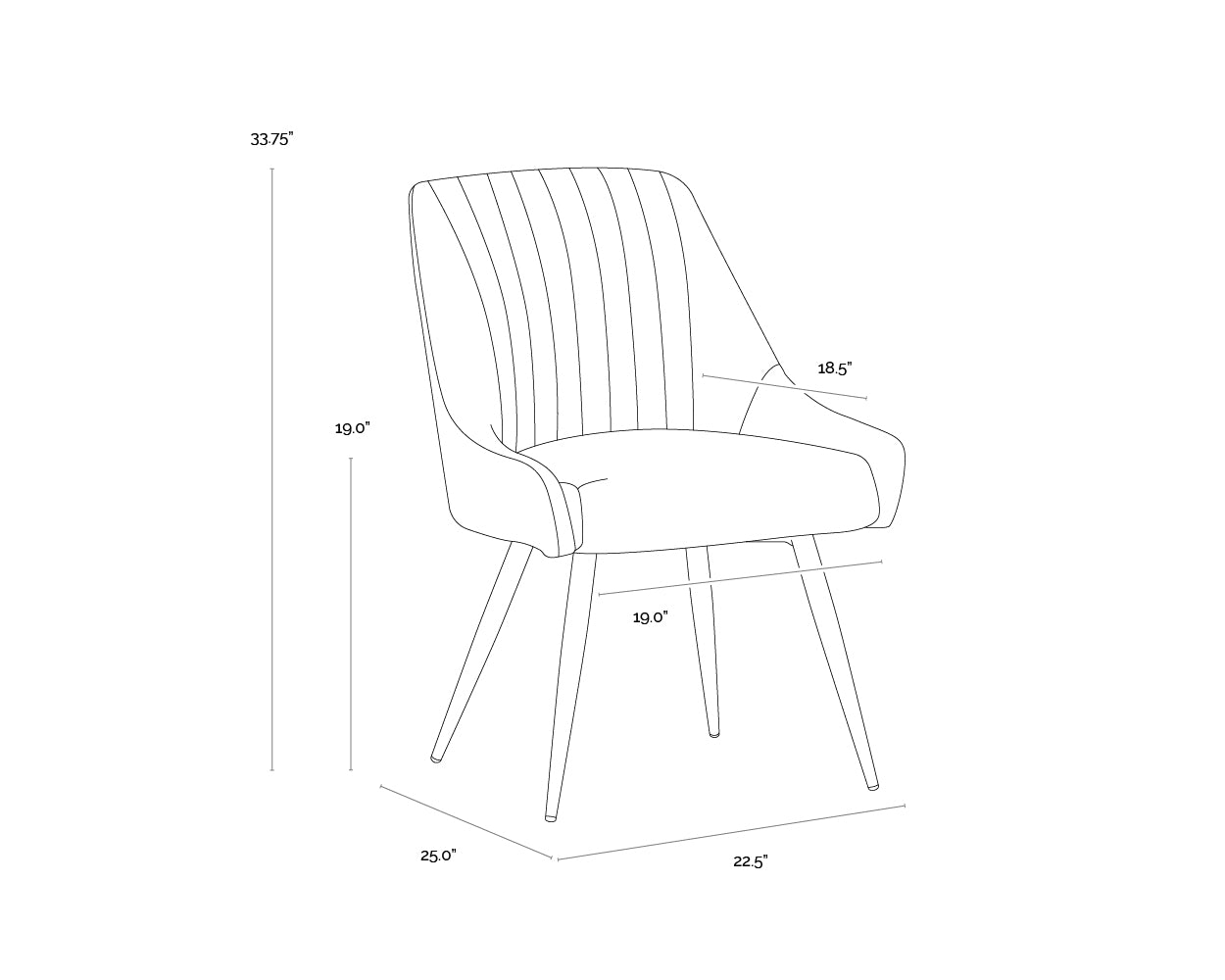 A wireframe image of the product with dimensions shown