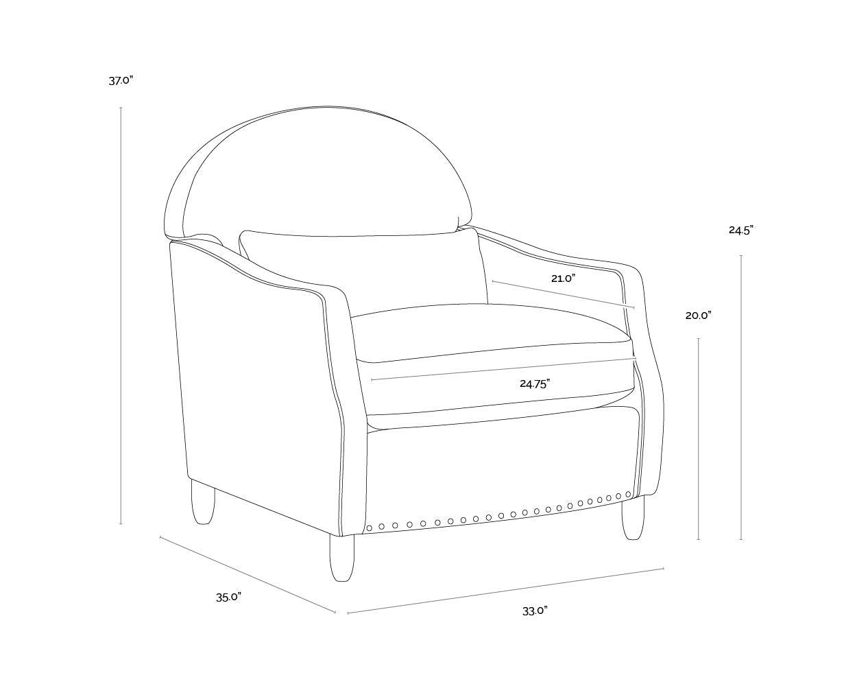 A wireframe image of the product with dimensions shown