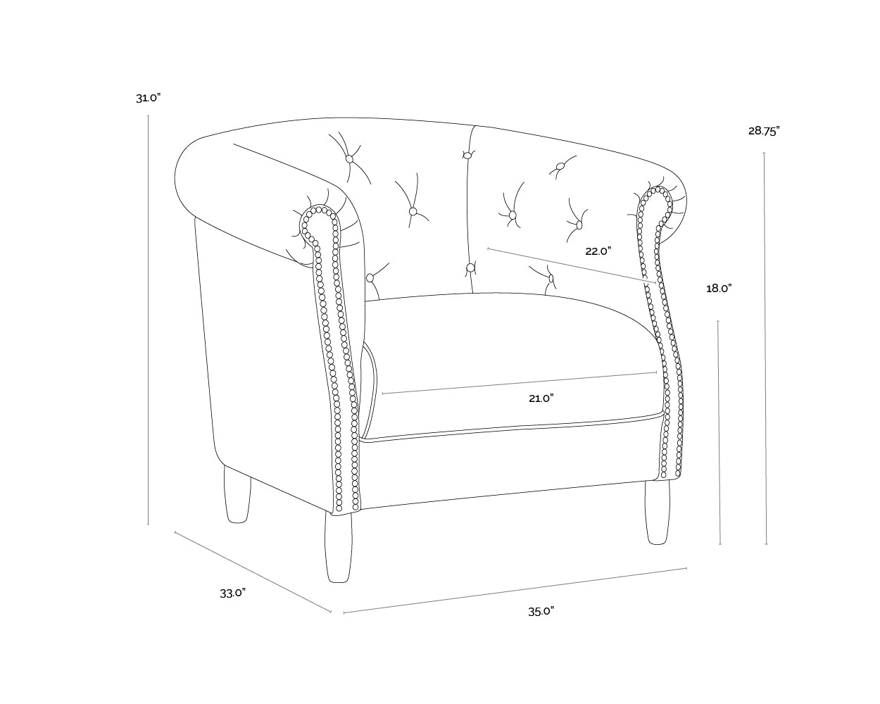 A wireframe image of the product with dimensions shown