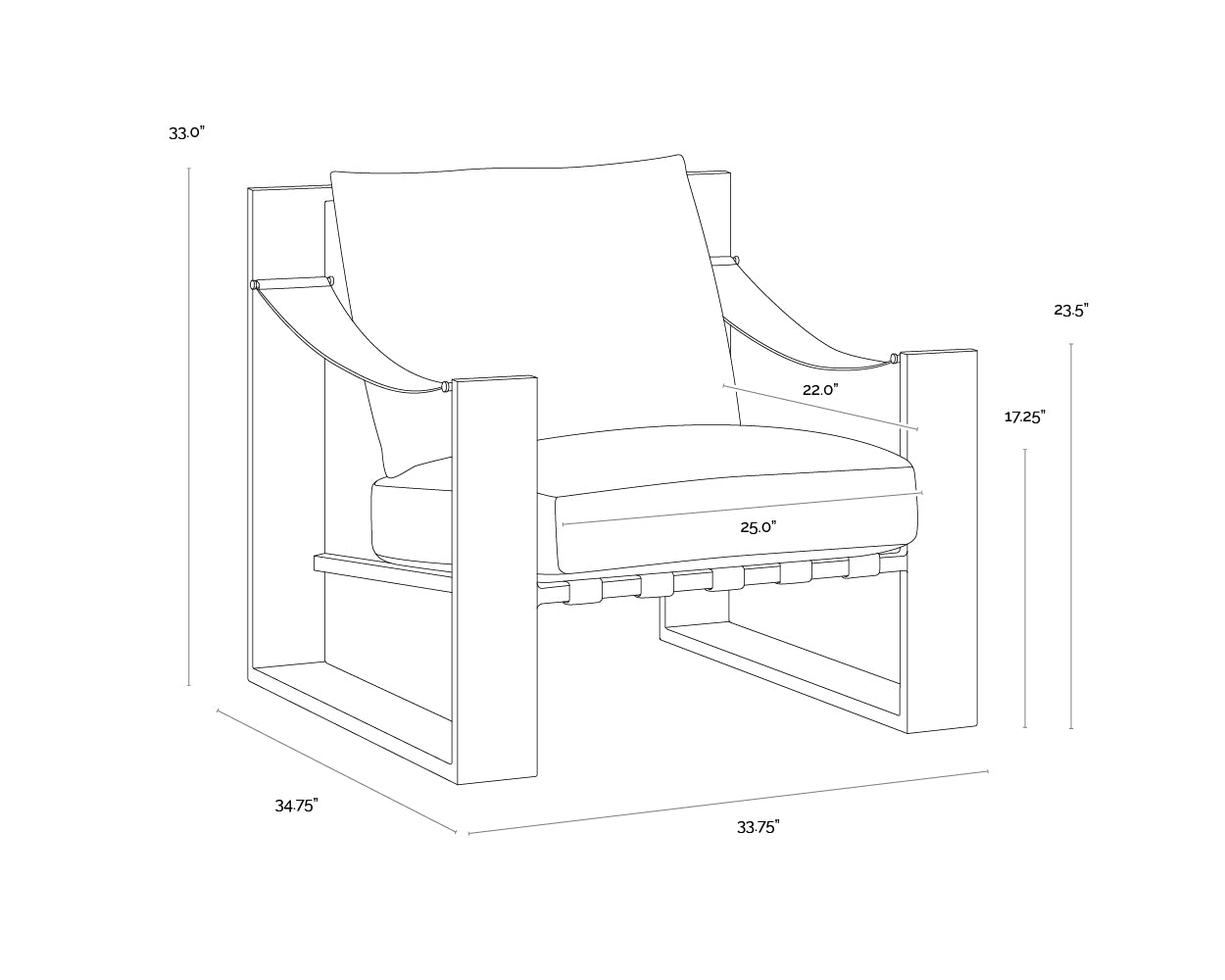 A wireframe image of the product with dimensions shown