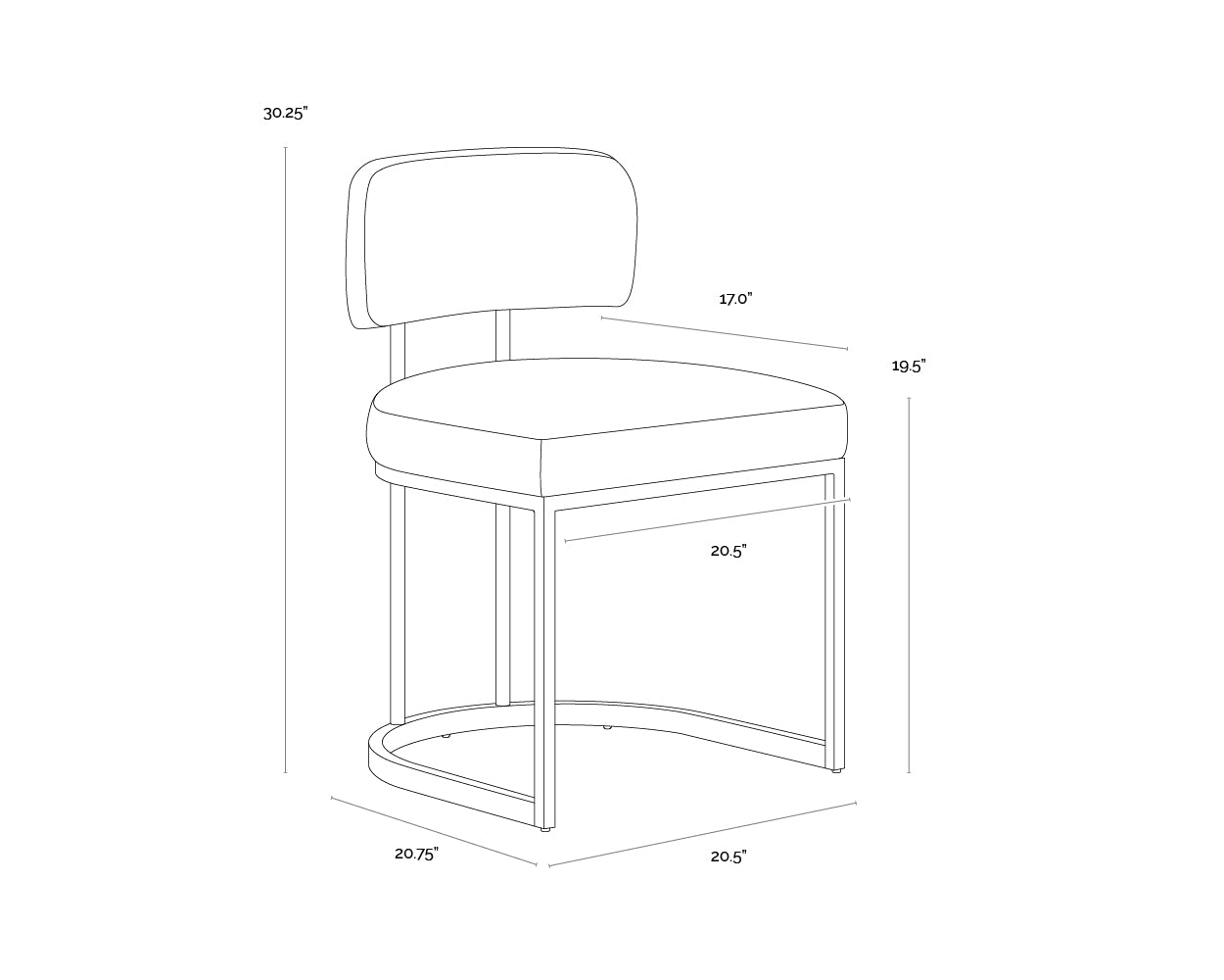 A wireframe image of the product with dimensions shown