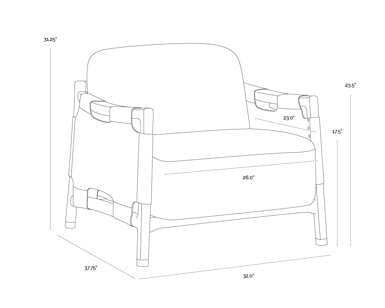 A wireframe image of the product with dimensions shown