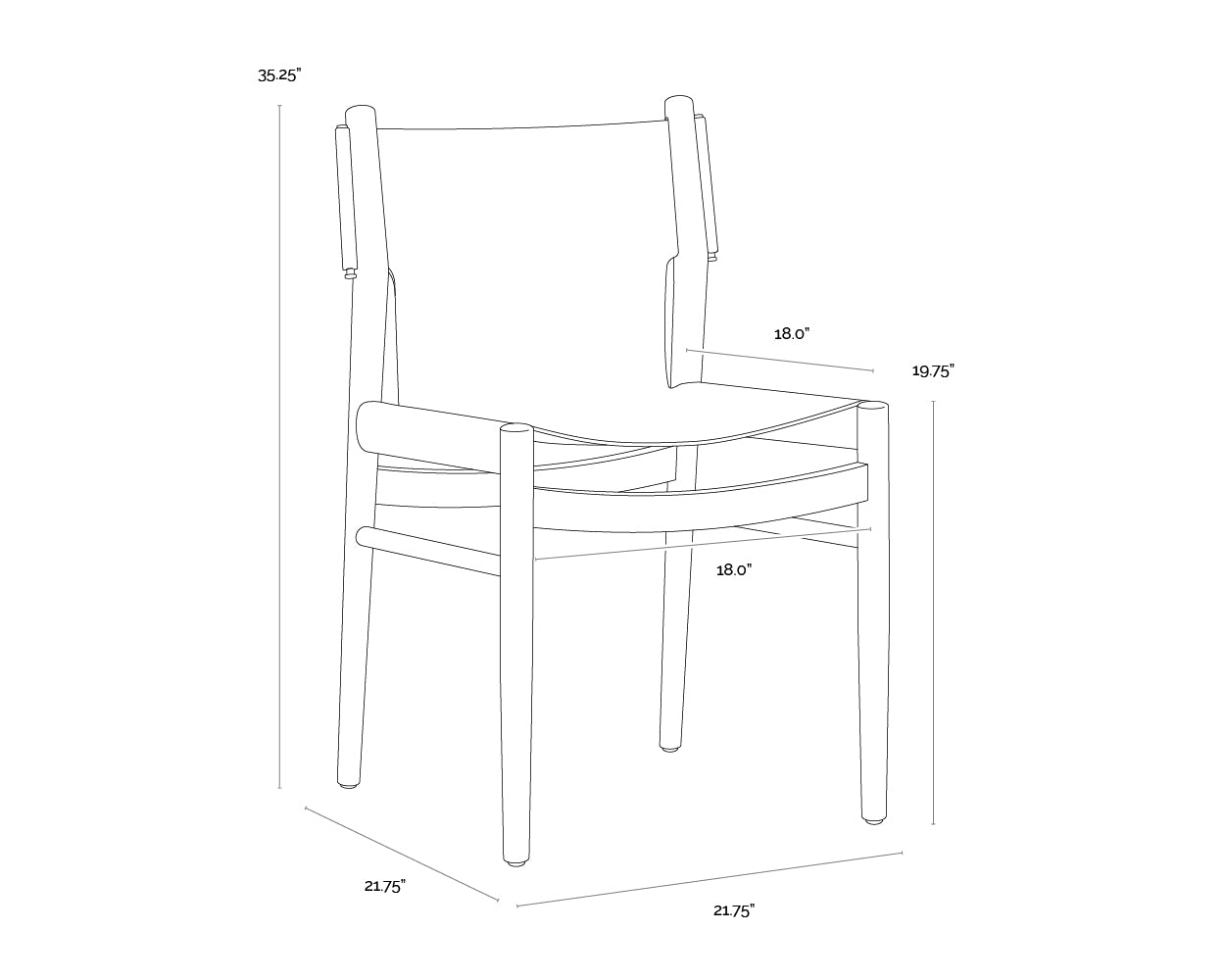A wireframe image of the product with dimensions shown