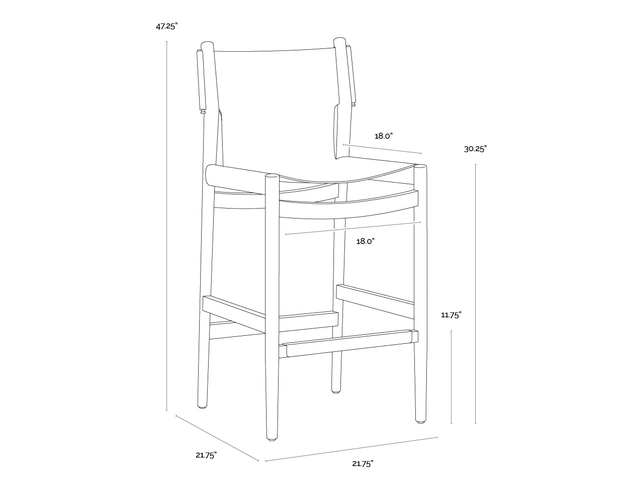 A wireframe image of the product with dimensions shown