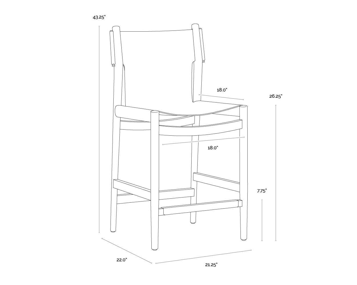 A wireframe image of the product with dimensions shown