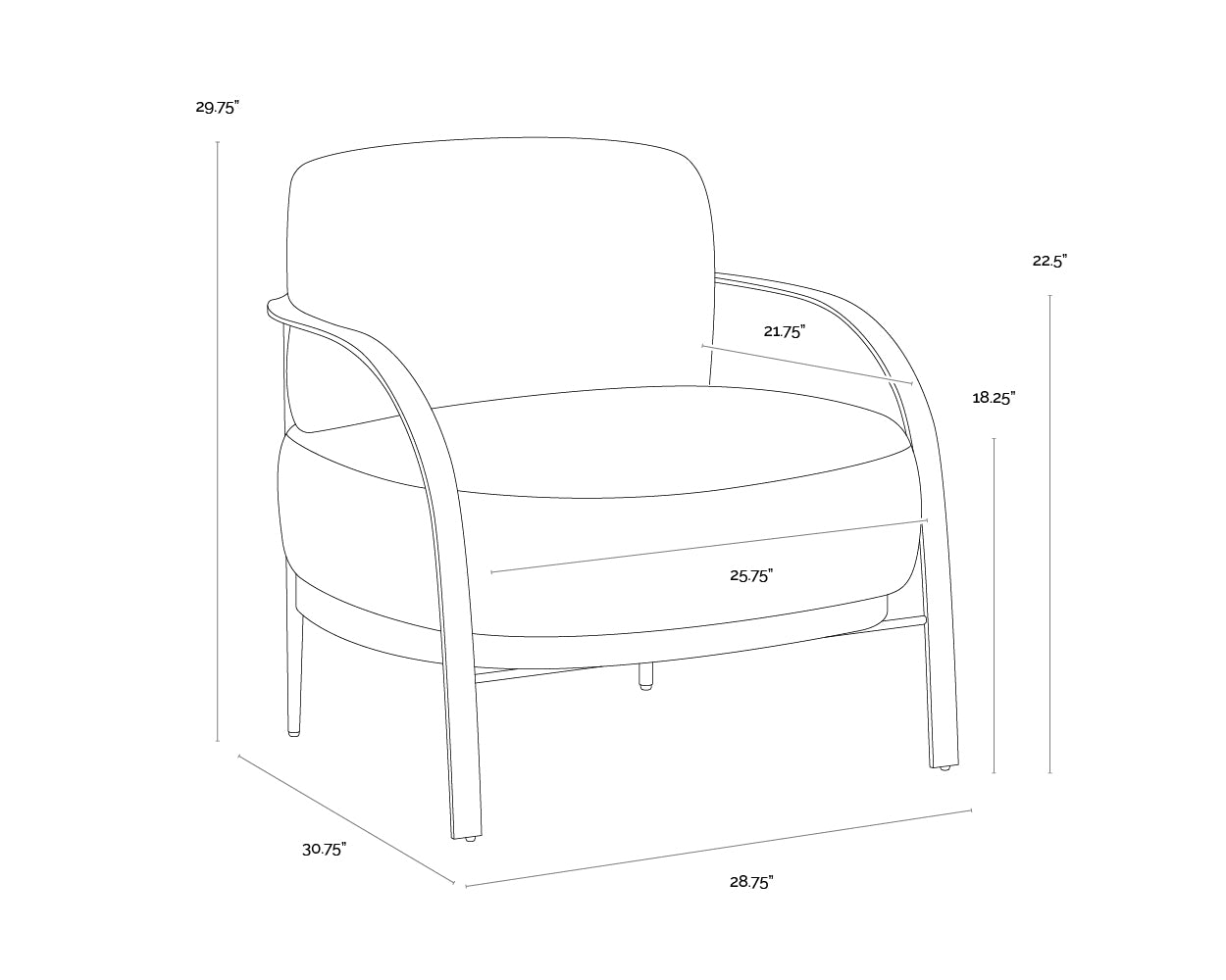 A wireframe image of the product with dimensions shown
