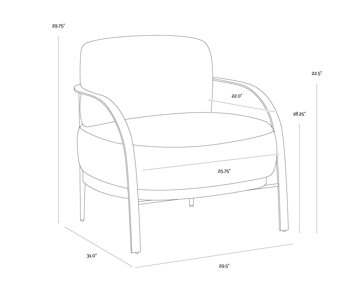 A wireframe image of the product with dimensions shown