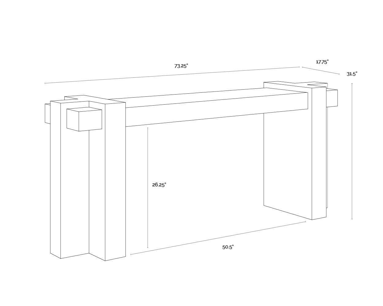A wireframe image of the product with dimensions shown