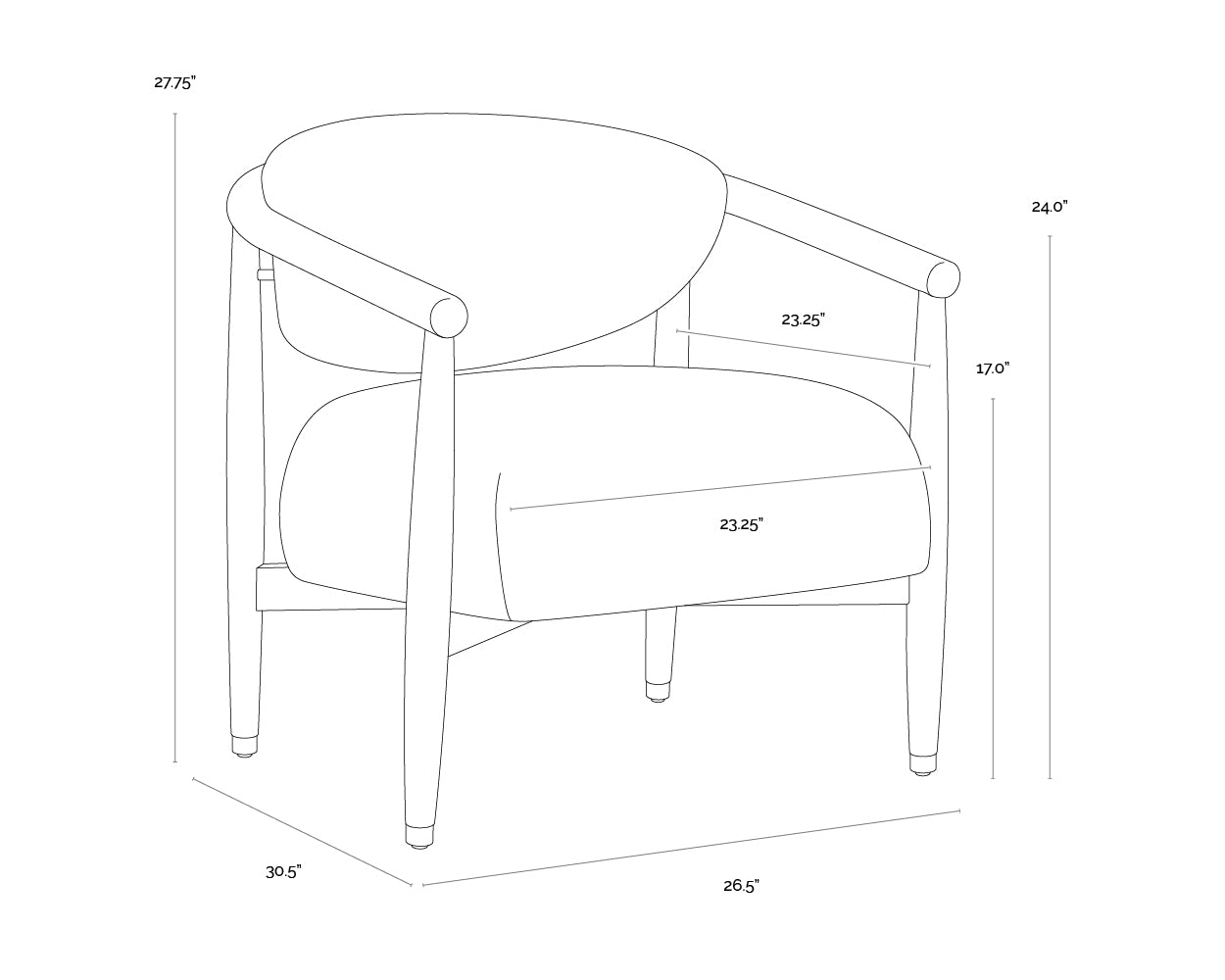 A wireframe image of the product with dimensions shown