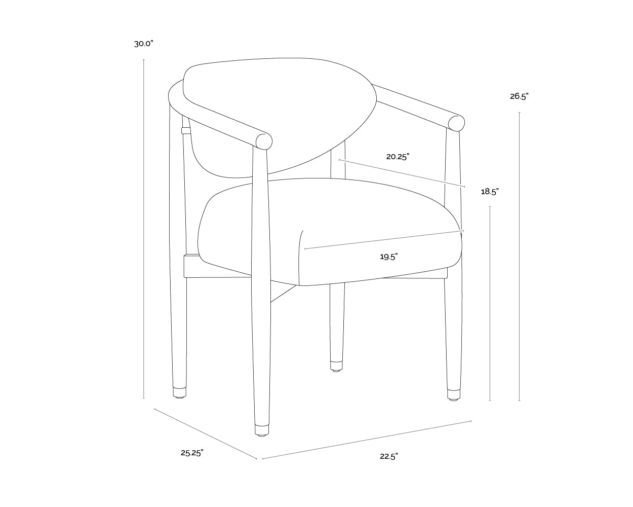 A wireframe image of the product with dimensions shown