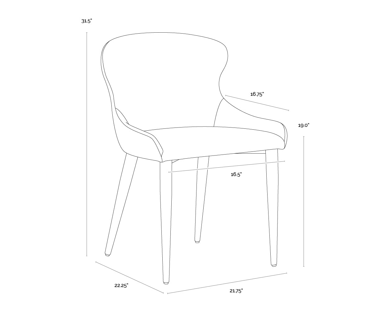 A wireframe image of the product with dimensions shown